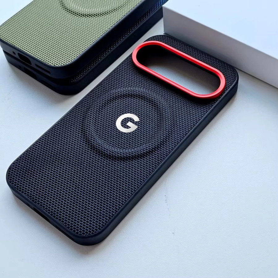 Sturzsichere Stoffhülle mit Magnetverschluss und Metall-Kameraabdeckung für Google Pixel 11, 10, 9 Pro XL und 10A in Grün - Bild 2