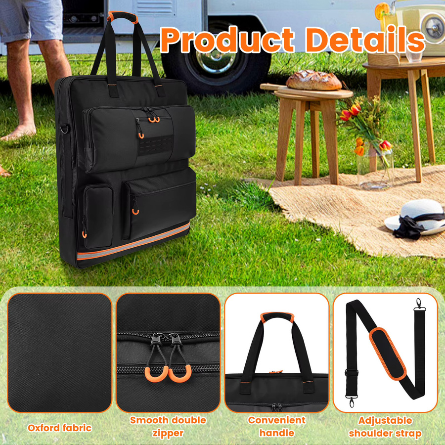 Willstar Solarpanel-Aufbewahrungstasche aus Oxford-Gewebe in Schwarz, gepolsterte Reisetasche mit mehreren Taschen, kompatibel mit 100W, 110W und 200W Solarpanels - Bild 4