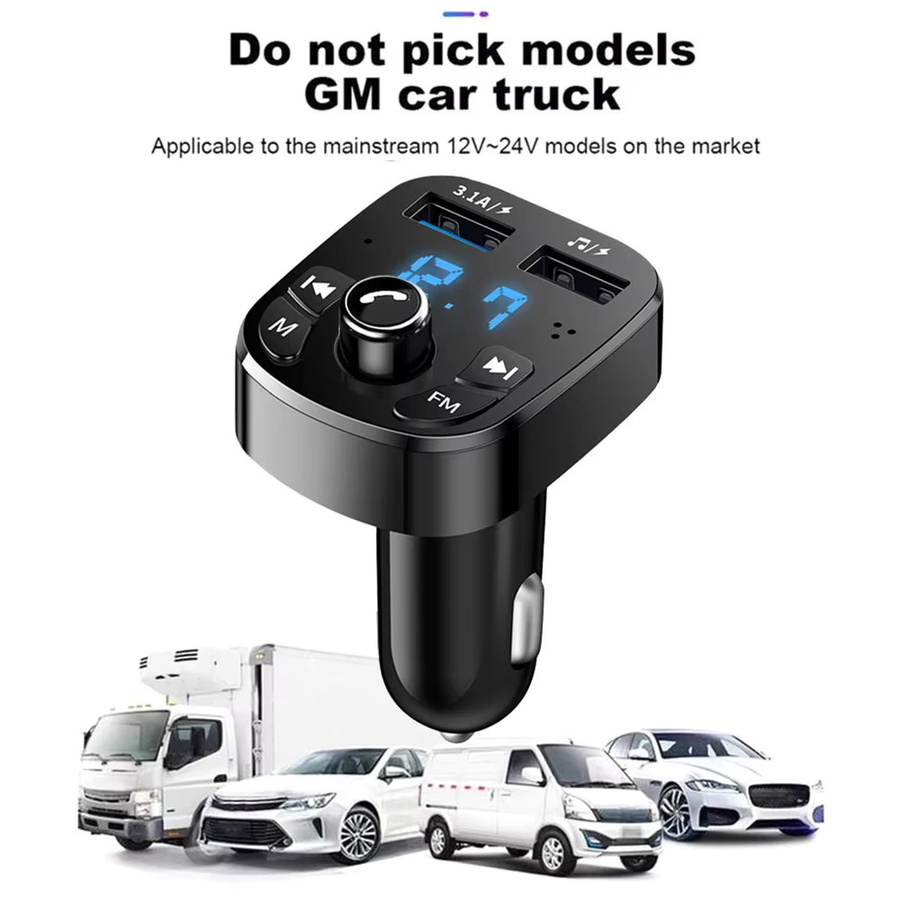 kebidumei Bluetooth 5.0 FM-Transmitter mit MP3-Funktion, Dual-USB-Autoladegerät und LED-Anzeige in Schwarz - Bild 3