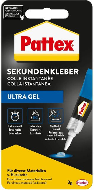 Pattex Sekundenkleber Ultra Gel flexibler Alleskleber, transparent, 3 g - Bild 1
