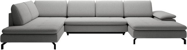 Vente-unique Schlafsofa Archibald in Grau mit L-Form und Schlaffunktion aus Strukturstoff - Bild 1
