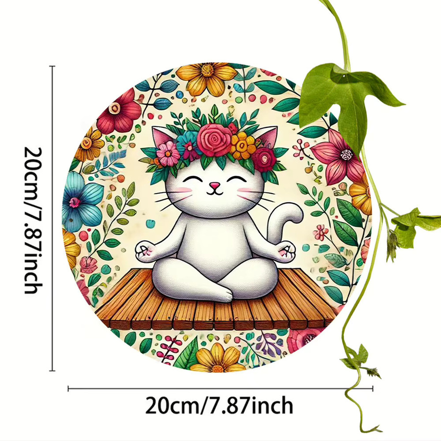 Rundes Aluminiumschild Do Yoga Katze von Potdemiel im Vintage-Stil für die Wanddekoration in Mehrfarben, Durchmesser: 19,8 cm - Bild 2