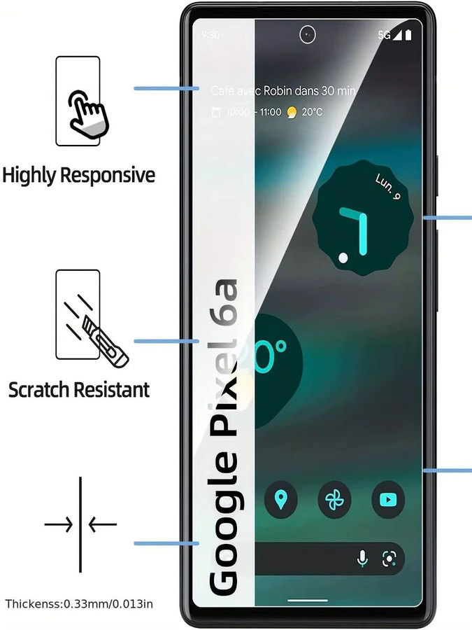 3er-Set Displayschutzfolien aus gehärtetem 9H Glas für Google Pixel 9, 9 Pro, 8, 8A, 8 Pro, 7, 7A, 6, 6A in Transparent - Bild 5