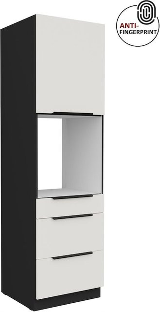 Küchen Hochschrank ARIA Weiß ultra matt Anti Fingerprint mit 3 Schubkästen und einem offenen Fach, Breite: 60 cm - Bild 1