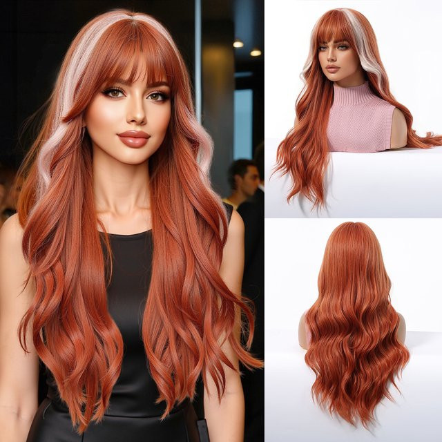 TINY LANA Perücke, lang, lockig, orange Kupfer, mit Pony, Damen - Bild 1