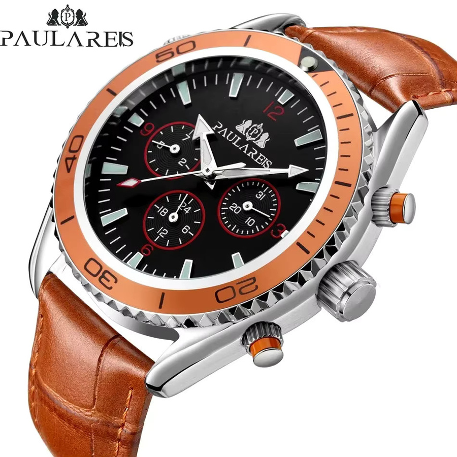 PAULAREIS P Armbanduhr Automatik, Edelstahl, Leder, Schwarz, Herren - Bild 2