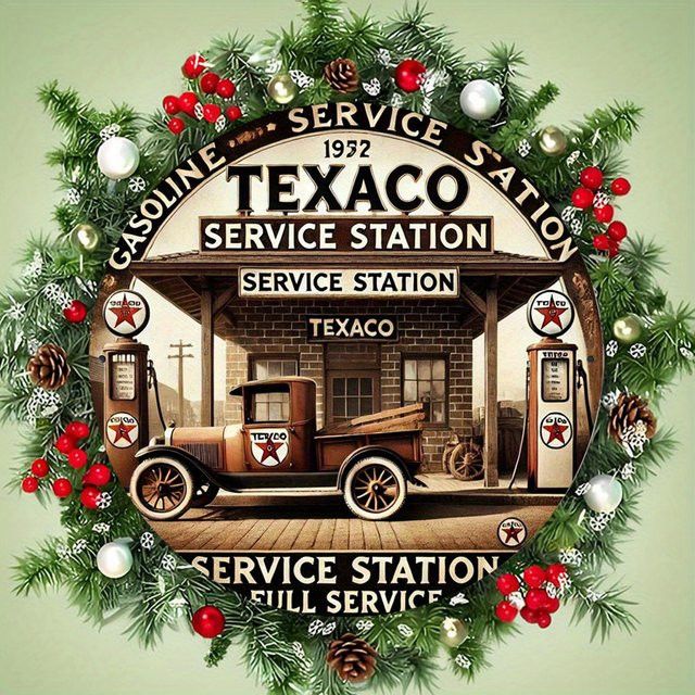 Rundes Metallschild Potdemiel Vintage Texaco Service Station aus Aluminium, Durchmesser: 19,81 cm, Multicolor - Bild 1