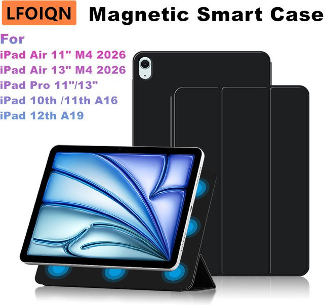 LFOIQN Smart Case Magnetische Folio Hülle für iPad Air 11 Zoll M4 13 Zoll und iPad Pro in Schwarz - Bild 1