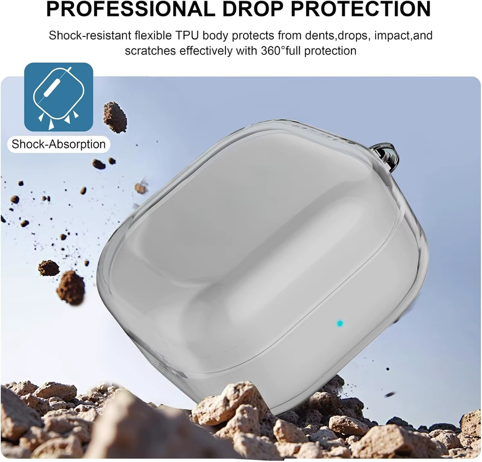 Stoßfeste transparente Schutzhülle für Samsung Galaxy Buds 4 und Buds 4 Pro inklusive Schlüsselanhänger und Reinigungsset - Bild 2