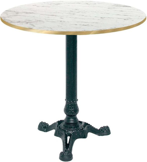 RestooTab Bistrotisch rund in Weiß Marmoriert mit Messingkanten und schwarzem Gestell, Durchmesser: 70 cm, Höhe: 75 cm - Bild 1