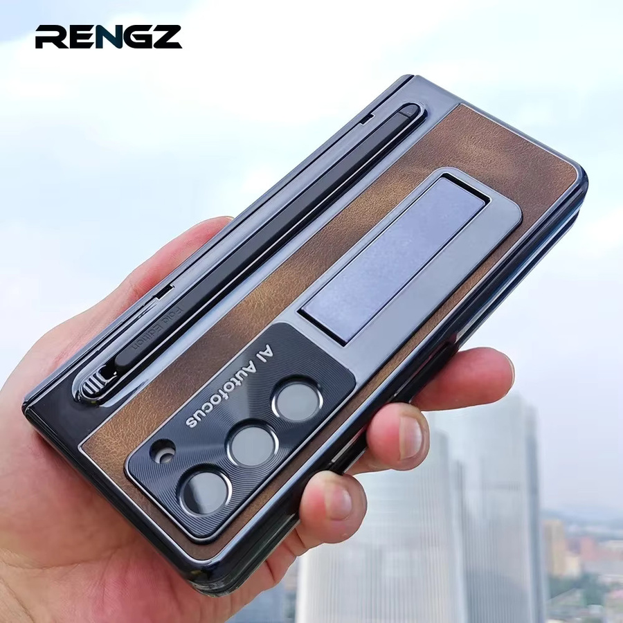 Retro Leder Schutzhülle für Samsung Galaxy Z Fold 7, 6, 5, 4 mit Stiftschlitz und Glasfolie in Braun - Bild 3