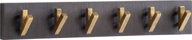 Wandgarderobe FineBuy Hakenleiste aus Mango Massivholz in Schwarz und Gold mit 6 Haken, Breite: 60 cm - Bild 1