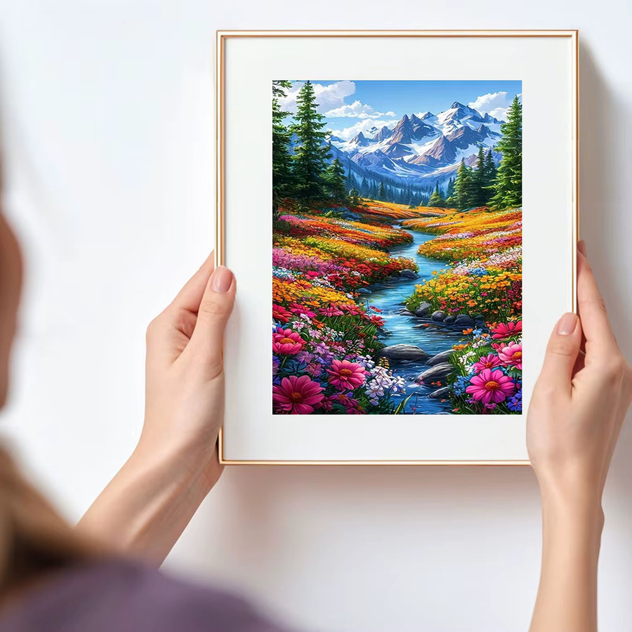 Huacan Diamantgemälde Landschaft und Blumen als Diamant-Stickerei in Mehrfarbig, B/H: 20 x 30 cm - Bild 3