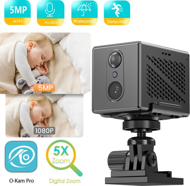 BESDER O-Kam pro 5MP Mini-WLAN-IP-Kamera in Schwarz mit 2400 mAh Akku, Personenerkennung und 5-fachem Zoom für die Innenraumüberwachung - Bild 1