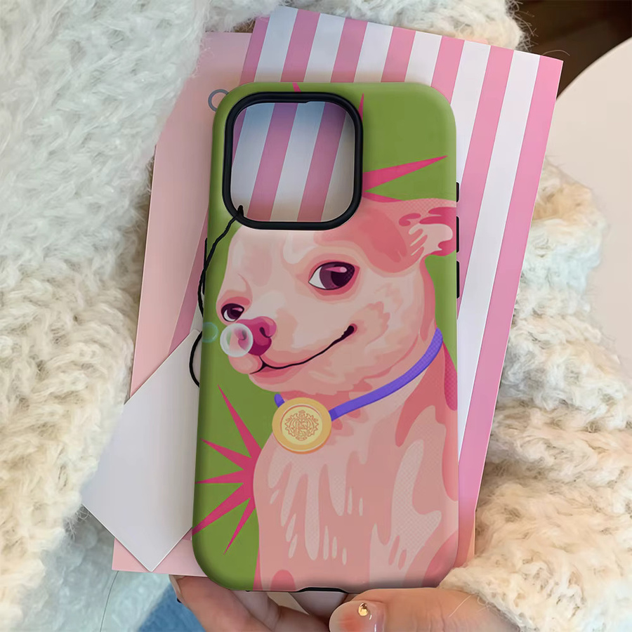 Handyhülle mit Punk Chihuahua und Blasen Design für Apple iPhone 17 16 15 14 13 12 11 Pro Max Plus in Multicolour mit doppelschichtiger Rückseite - Bild 3