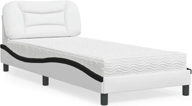 vidaXL Bett Hvar mit Matratze in Weiß-Schwarz aus Kunstleder und Kiefernholz - Bild 1