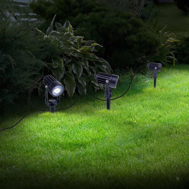 Näve LED-Solarspots mit Erdspieß in Schwarz, 3er-Set - Bild 1