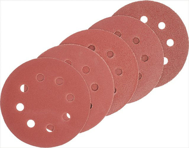 LUX-TOOLS 5-teiliges Schleifauflagen-Set für Exzenterschleifer Ø 115 mm in Rot für Holz und Metall - Bild 1