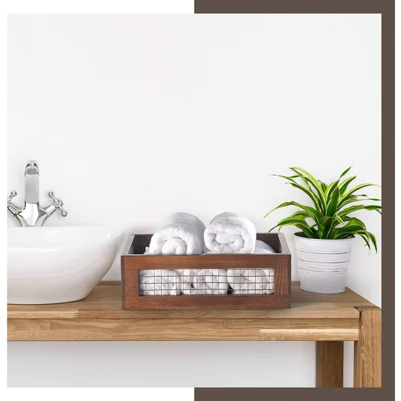 2er-Set Aufbewahrungskorb aus massivem Holz von CH CACILLO in Khaki, Vintage Organizer für Küche, Obst und Gemüse - Bild 3