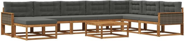 vidaXL Outdoor-Sofagarnitur aus Akazienholz mit 9 Kissen in Natur und Anthrazit - Bild 1