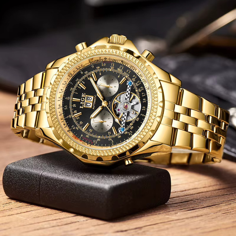 LIGE Armbanduhr, Automatik, Edelstahl, Gold, Herren - Bild 2