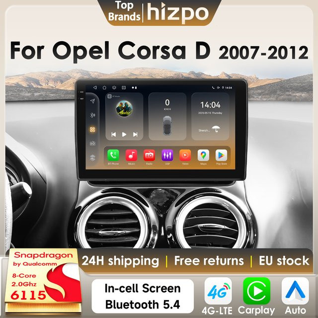 Hizpo Android 14 Auto-Multimedia-Player für Opel Corsa D 2007–2012 Schrägheck Van mit Snapdragon 6115, AI Carplay und 4G Unterstützung, Schwarz - Bild 1