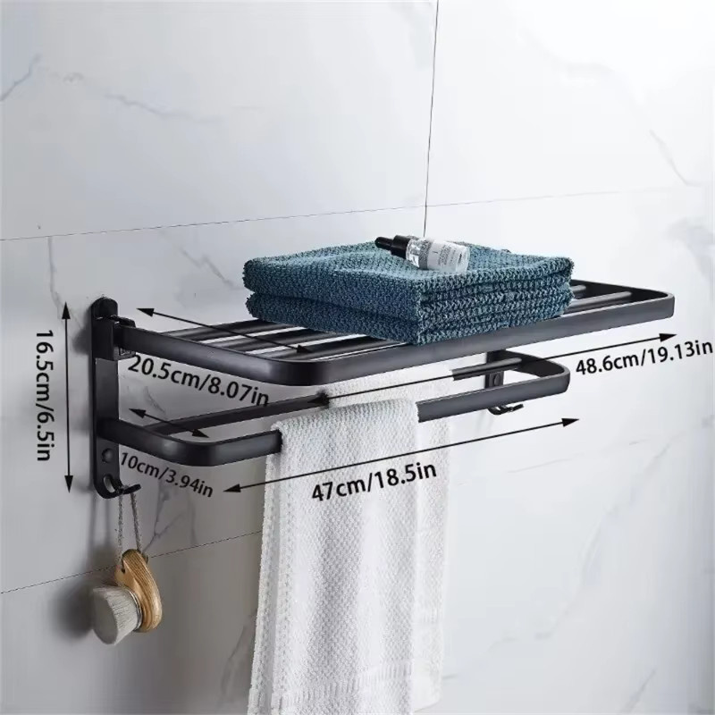 ZEXEF Badetuchhalter Organizer für Badezimmer und Dusche, schwarz, Wandmontage durch Bohren, beweglich - Bild 3