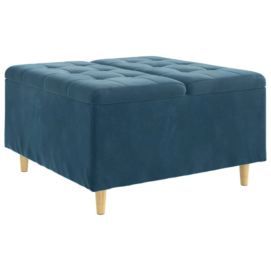 vidaXL Aufbewahrungsottomane aus Samt in Blau mit Kissen, B/T/H: 80 x 80 x 45 cm - Bild 2