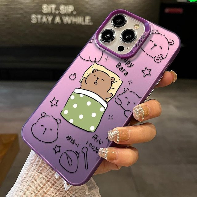 Capybara Milchtee Handyhülle für Apple iPhone 11 bis 16 Pro Max in Silber und Lila - Bild 1