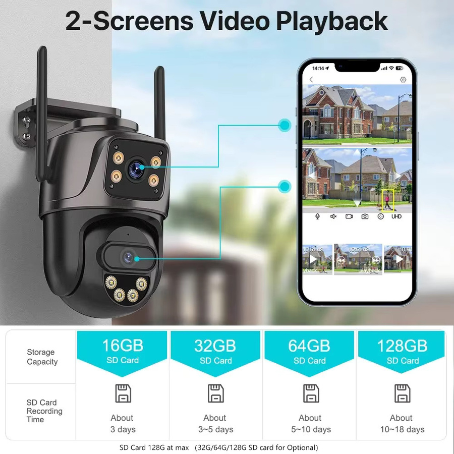 UDECER 4G Sim Karte Outdoor Kamera 4K 8MP HD PTZ IP Kamera mit Dual Screen, Wifi und Auto Tracking für die Video Überwachung via iCSee - Bild 5
