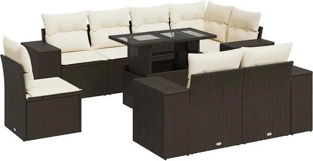 vidaXL 9-tlg Garten-Sofagarnitur aus Poly Rattan mit Kissen in Braun und Cremeweiß - Bild 1