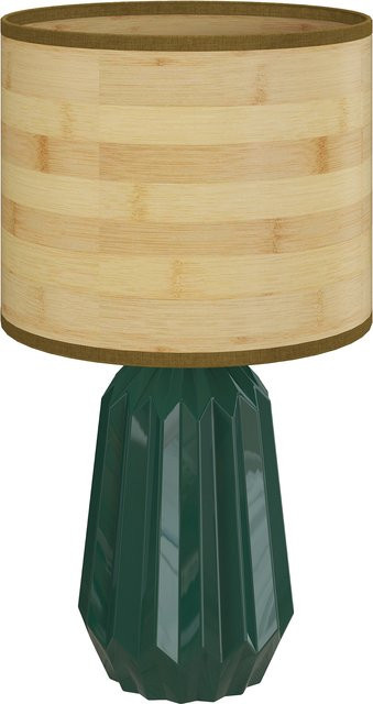 HOMCOM Tischlampe im Retro-Stil mit Keramikfuß und Leinen-Schirm, Grün und Naturholz, E27, 40 W - Bild 1