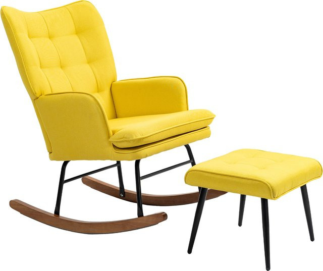 HOMCOM Schaukelstuhl mit Hocker in Beige, Relaxsessel mit Armlehnen in Leinenoptik für Wohnzimmer und Schlafzimmer - Bild 1