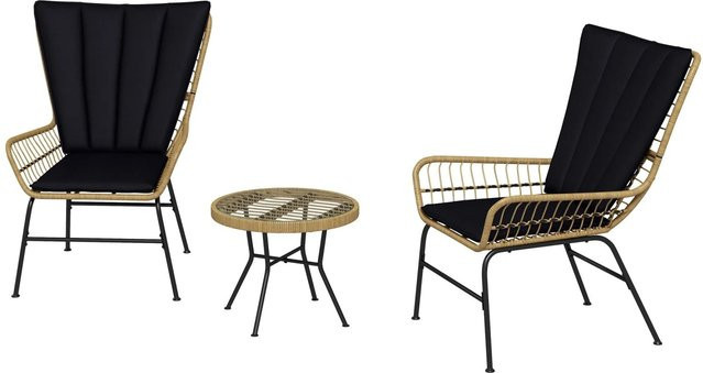 Furnicato Bistro-Set im Boho-Stil aus PE-Rattan und Stahlrohr, Schwarz/Braun, B/T/H: 76 x 66 x 96 cm - Bild 1