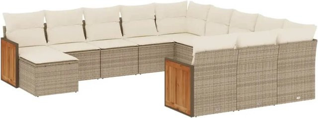 vidaXL 12-teilige Garten-Sofagarnitur in L-Form aus Polyrattan und Akazienholz mit Kissen in Beige - Bild 1