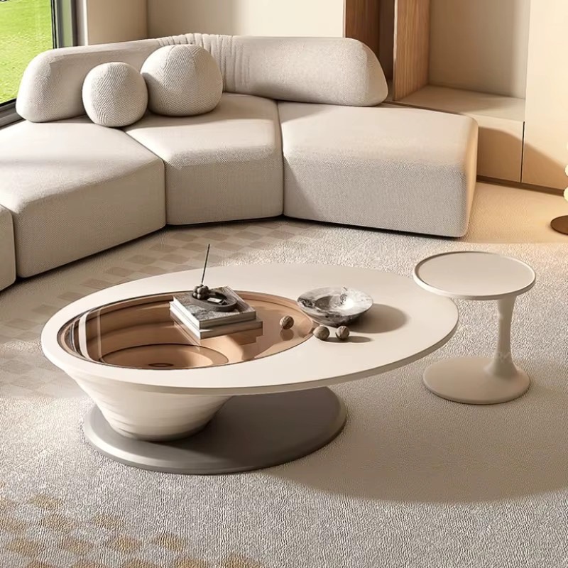 Moderner ovaler Couchtisch DUTRIEUX in Weiß mit glänzender Oberfläche für dein Wohnzimmer - Bild 2