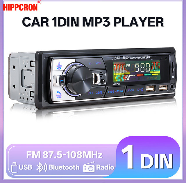 Hippcron 1 DIN Autoradio mit Bluetooth, MP3-Player, FM-Empfänger, AUX, USB und TF-Karte in Schwarz - Bild 1