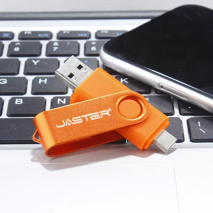 JASTER 2-in-1 Metall USB-C USB-Stick mit 360 Grad Drehung in Rot und Orange, 128 GB - Bild 3