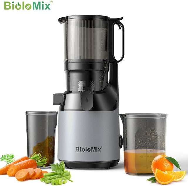 BioloMix Slow Juicer Saftpresse in Silber mit 130 mm Einfüllöffnung für ganzes Obst und Gemüse, BPA-frei - Bild 1