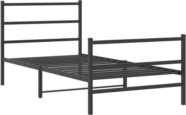 vidaXL Bettgestell aus Metall mit Kopfteil und Fußteil in Schwarz, B/T/H: 107 x 203 x 90 cm - Bild 1