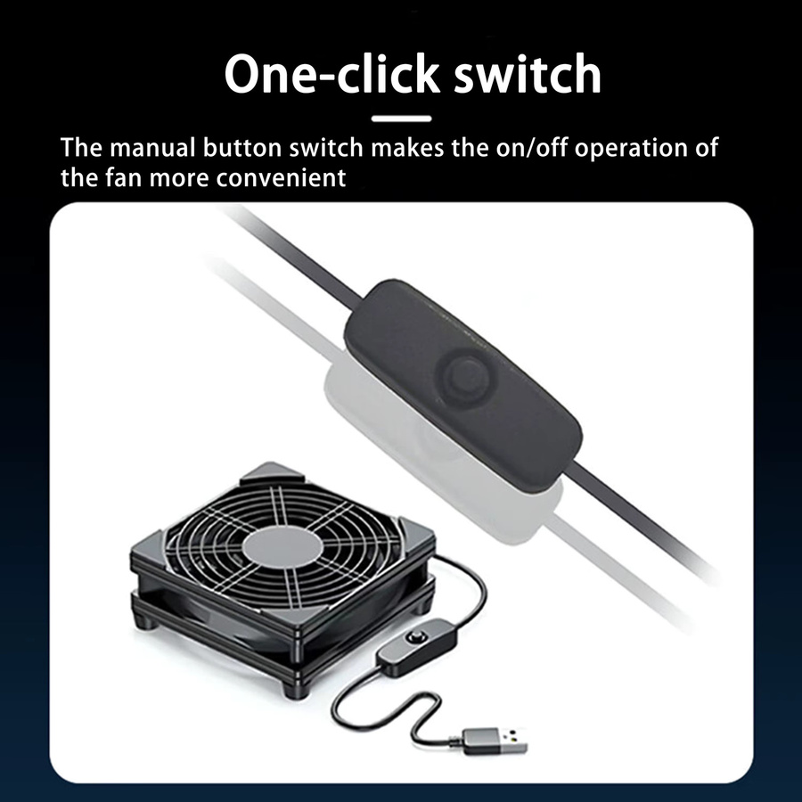 AuyiHomu USB-Lüfter mit Schalter und doppelseitigem Netzgewebe in Schwarz für Router, Modem, TV-Box und PC - Bild 6