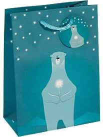 Sigel Weihnachtliche Geschenktaschen Polar Bear in Petrol, 5 Stück, B: 17 cm, H: 23 cm - Bild 1