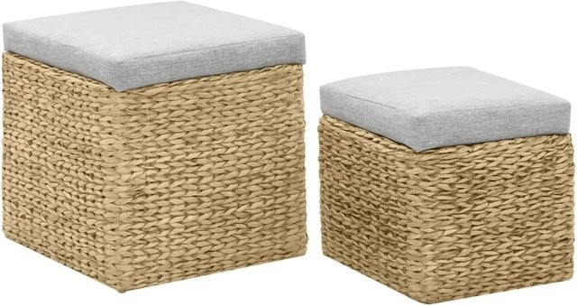 vidaXL Ottoman-Set aus Seegras mit Stoffbezug in Grau, 2 Stück - Bild 1