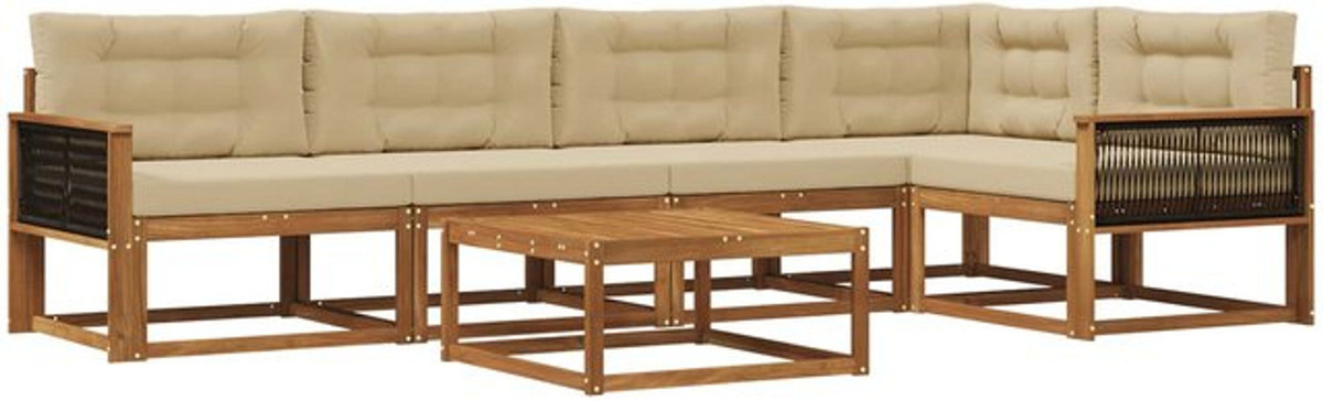 Modernes 6-teiliges Outdoor-Sofagarnitur Loungemöbel Set aus Akazie mit Kissen in Natur und Beige von vidaXL - Bild 1