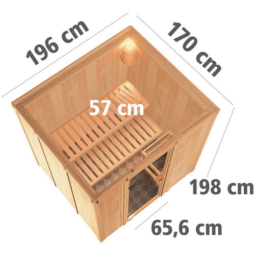 Karibu Sauna Olai für 3 Personen mit 3,6 kW Saunaofen und externer Steuerung, beige, B/T/H: 198 x 170 x 196 cm - Bild 1