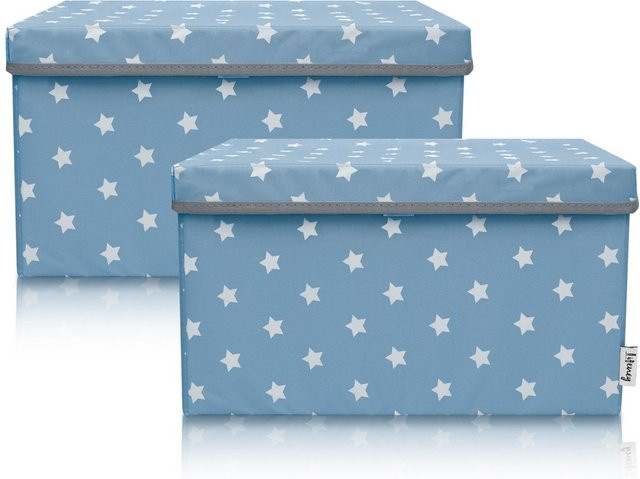 Lifeney Aufbewahrungsbox 2er-Set mit Deckel aus Stoff, Sterne Design, Türkis/Blau/Weiß, B/T/H: 37 x 25 x 21 cm - Bild 1