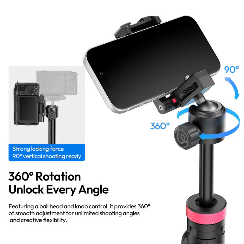 Ulanzi MT44B 2-in-1 Selfie Stick und Stativ mit Fernbedienung in Schwarz für iPhone, Android und DSLR Kameras - Bild 2
