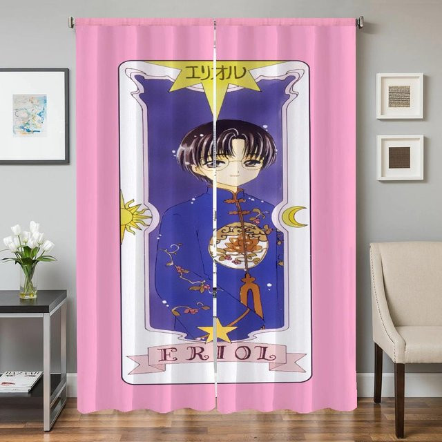 2er-Set Küchenvorhänge und Türvorhänge mit Grafikdesign in Pink, semi-transparent, Breite: 50 cm, Höhe: 70 cm - Bild 1