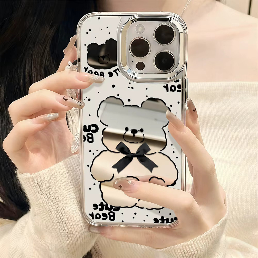 Luxus Make-up Spiegel Handyhülle mit Bären-Design für iPhone 16 Pro Max, 17 Pro Max und 15 Pro Max, transparent - Bild 4