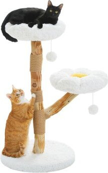 Pawz Road luxuriöser Boho-Katzenbaum aus Holz in Weiß mit integrierten Spielzeugen und ersetzbarem Sisal - Bild 1